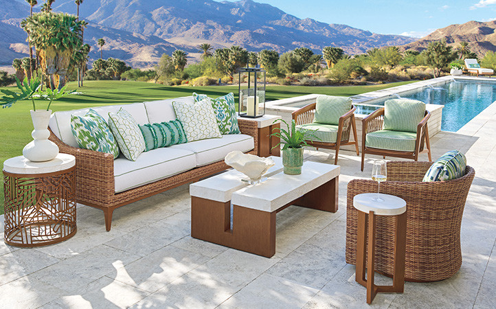 Palm Desert Poolside outdoor living room scene.