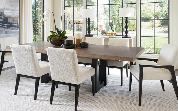 The Wellesley dining table extends to 124 inches with the two 20-inch leaves.